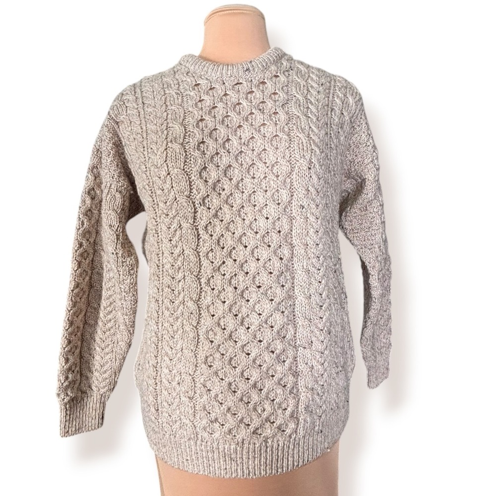 Vintage Carraig Donn Irish Aran Wool Cable Knit Fisherman Sweater Small Heritage